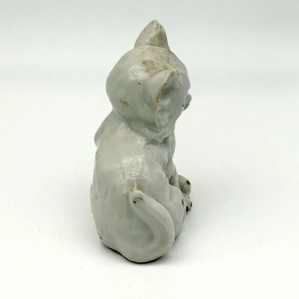 Set of 2 Porcelain White Persian Cat Figurines Pink Rose Gold Trim Japan 2